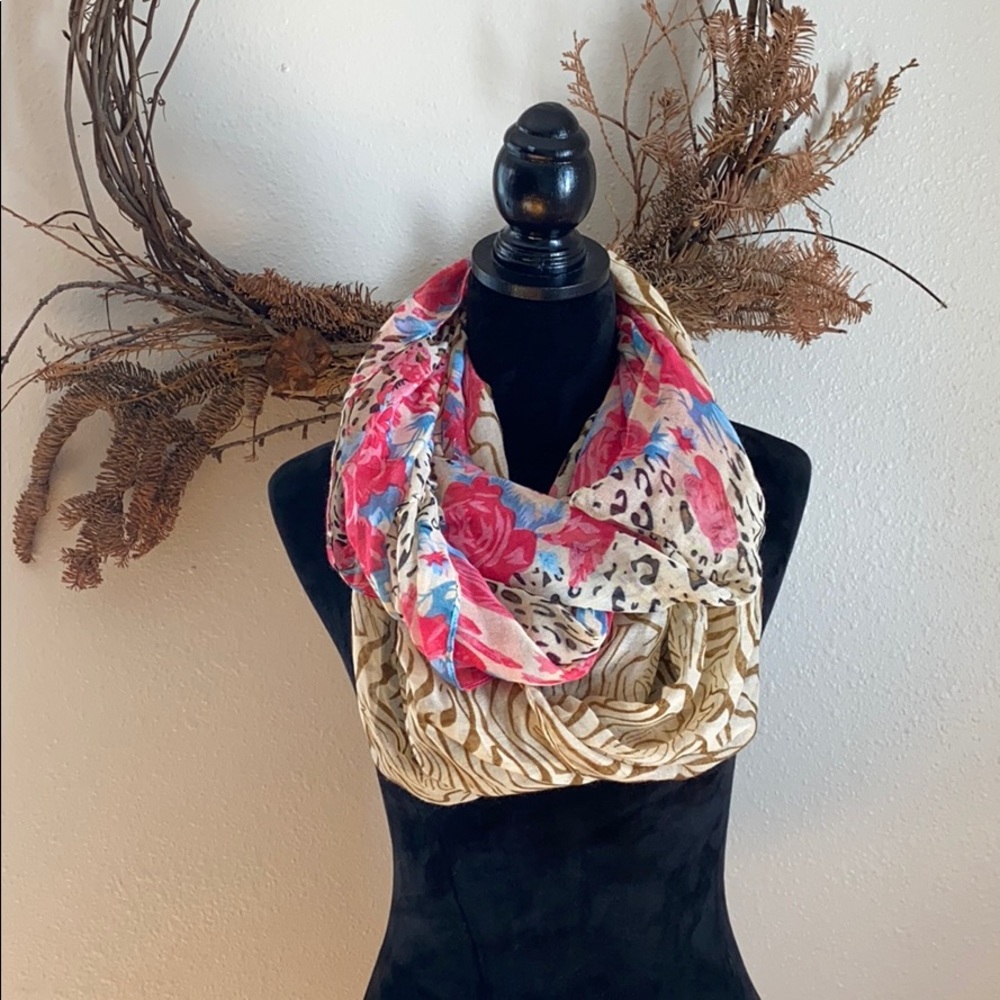 Animal print and floral infinity scarf